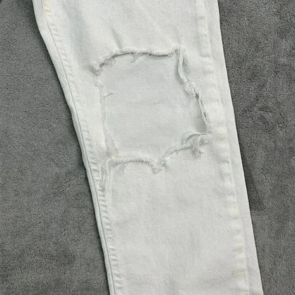Zara Pants Womens Size 31 High Waisted White Denim Jeans Raw Hem Distressed - Picture 6 of 11